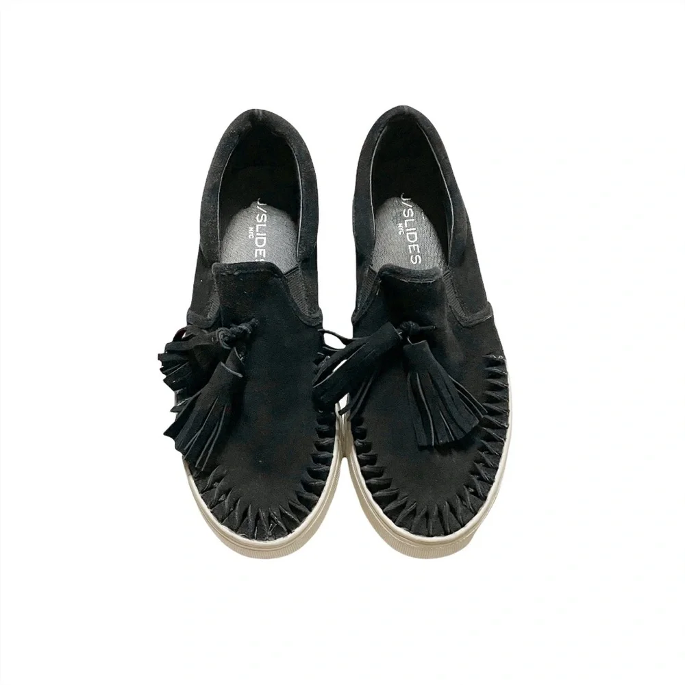 J/SLIDES Slip On Loafer Sneaker Shoes Microseude with Tassel Decoration Size 7